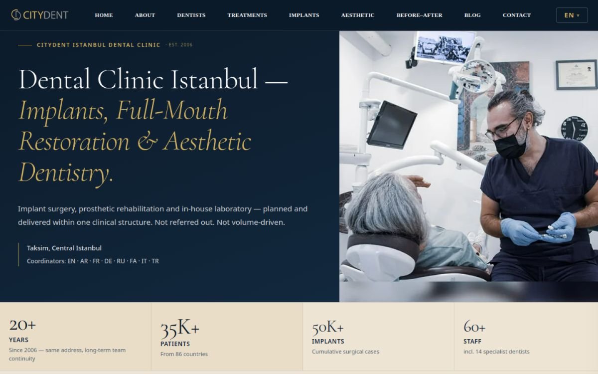 CityDent Istanbul website homepage