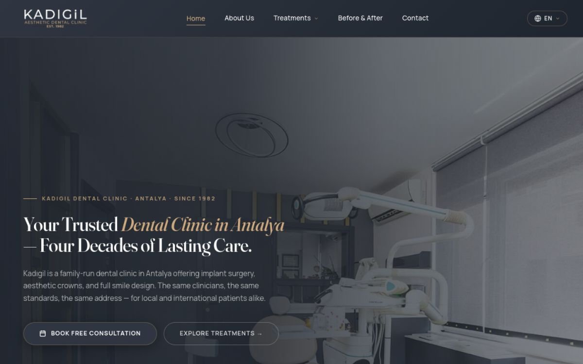 Kadıgil Dental Clinic website homepage